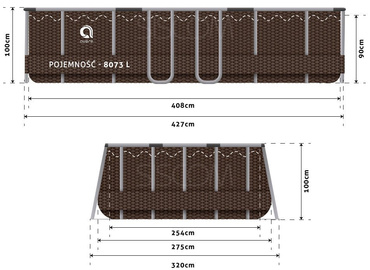 Swimming pool metal frame 427x275x100cm ZESTAW 16w1